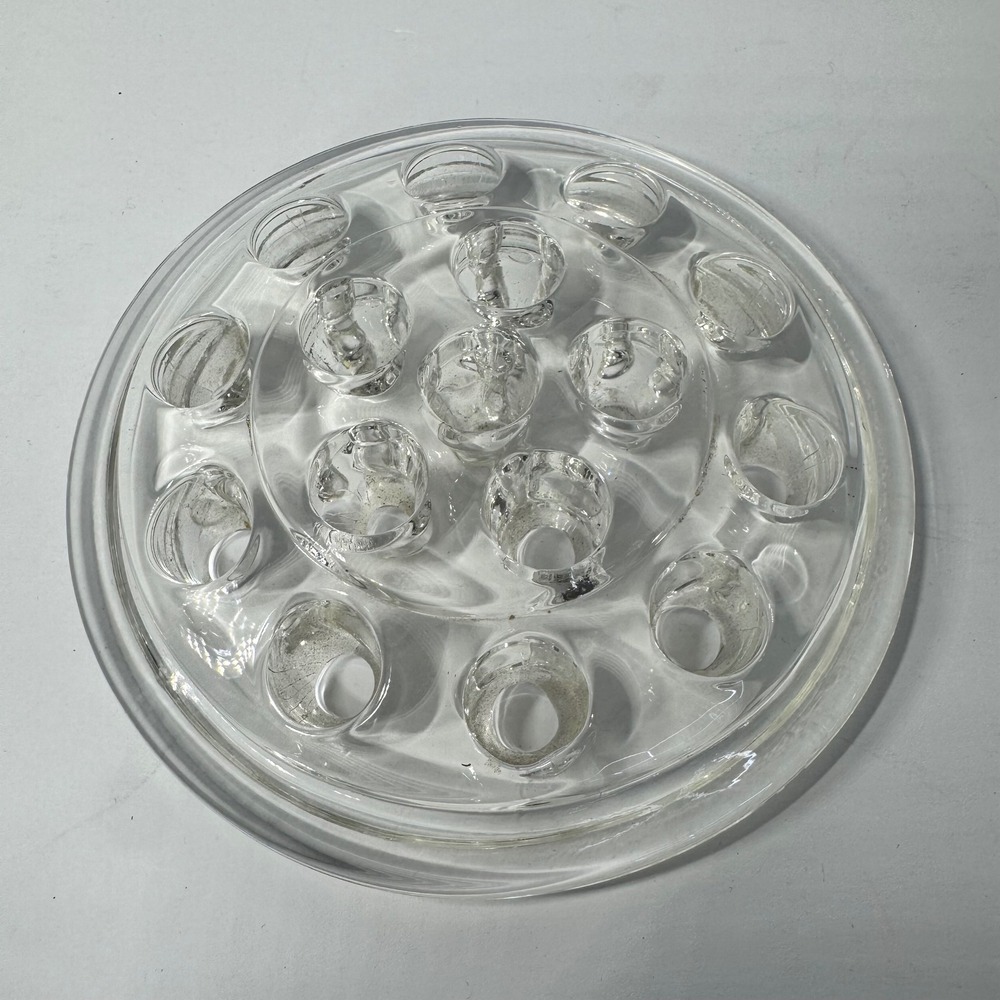 Vintage Clear Glass Flower Frog 16 Hole Round Floral Arrangement Tool 5 Inch EUC